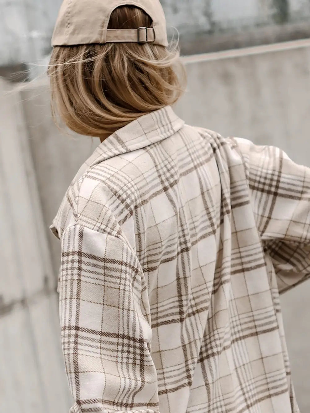 Khaki Plaid Shacket with Removable Hood