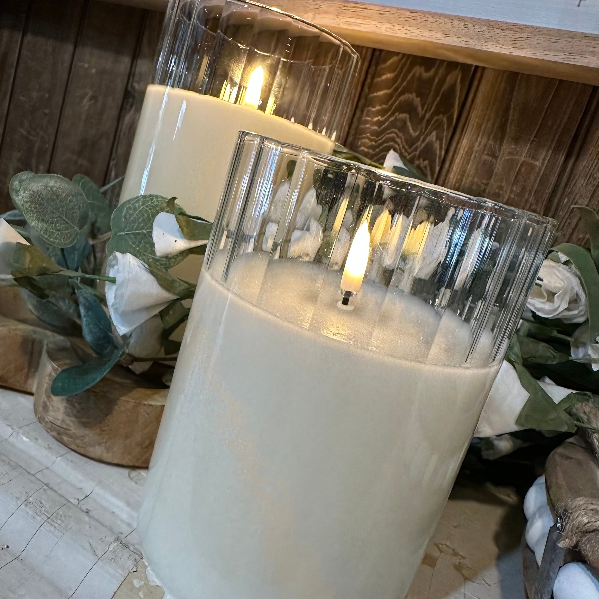 Rippled Glass Vase Candle | Cream | Battery Operated