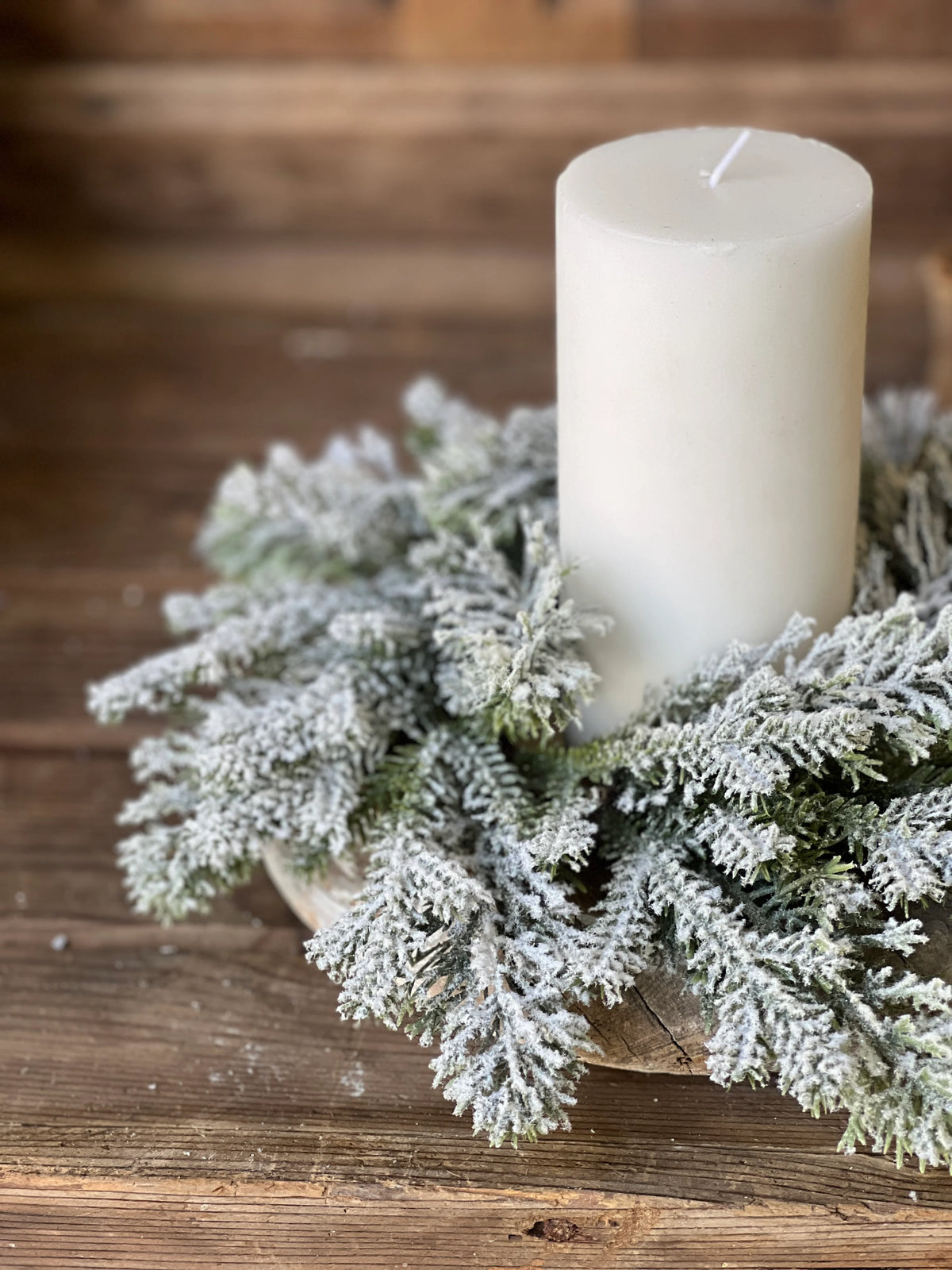 Flocked Pine Candle Ring | 12&quot;