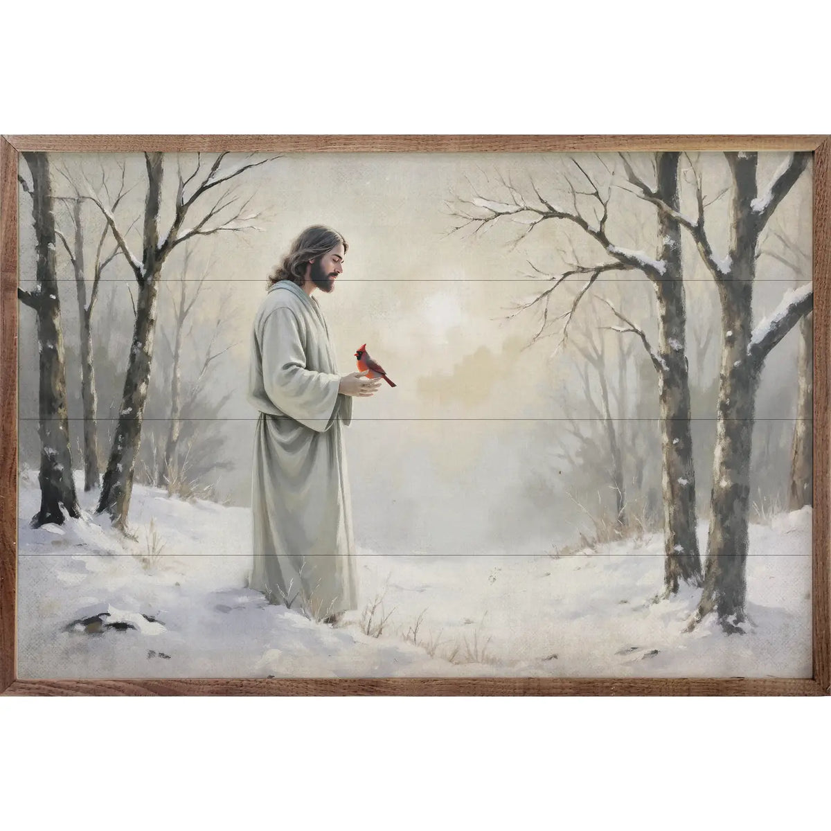 Jesus and Cardinal in Snow | Wall Art