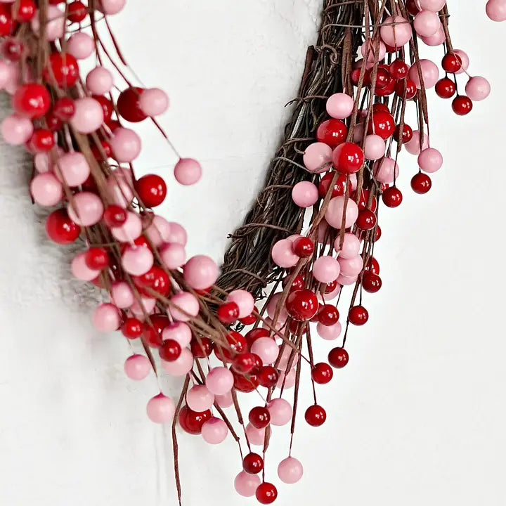 Twigs &amp; Berries Heart Wreath | Red &amp; Pink