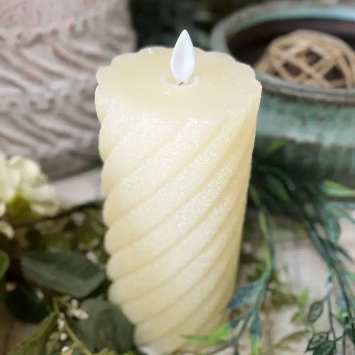 Frosted Cream Candle | Flicker Flame | Battery Operated