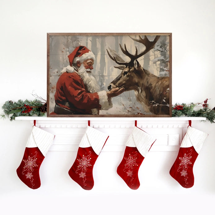 Santa with Reindeer | Wall Art