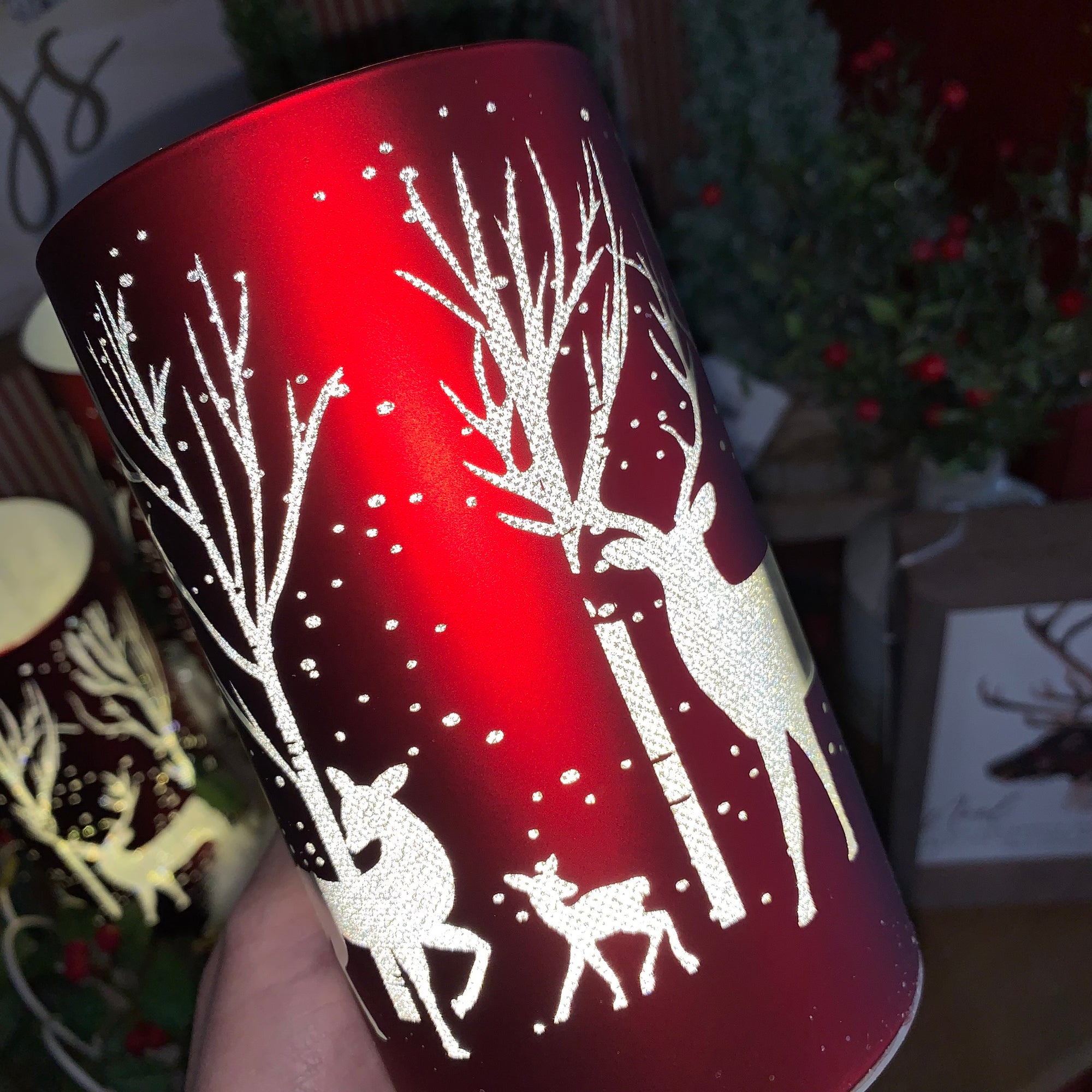 Winter Deer Lantern | Red | Battery Operated