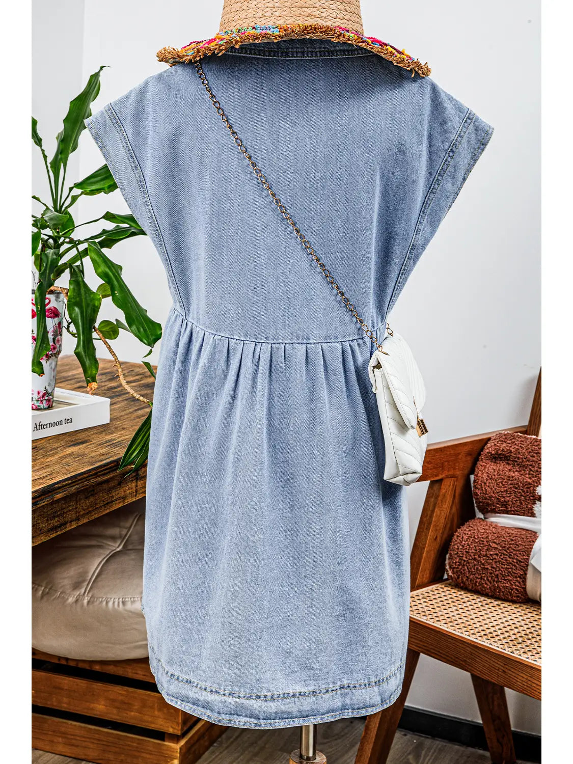Cap Sleeve Denim Babydoll Dress
