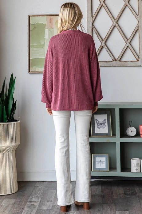 Ribbed Button-Up Cardigan | Burgundy