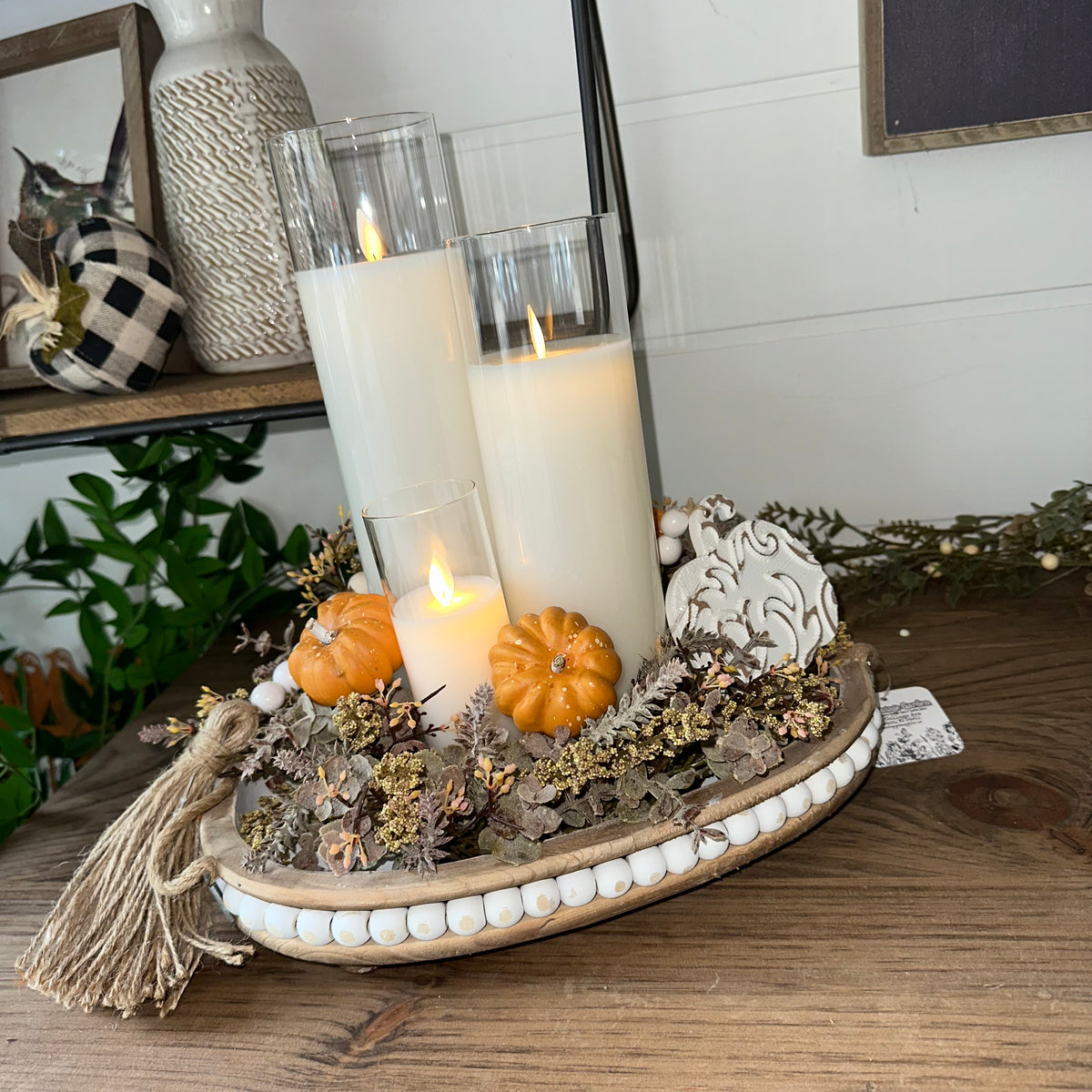 Beaded Tray &amp; Candles | Autumn Tabletop Display