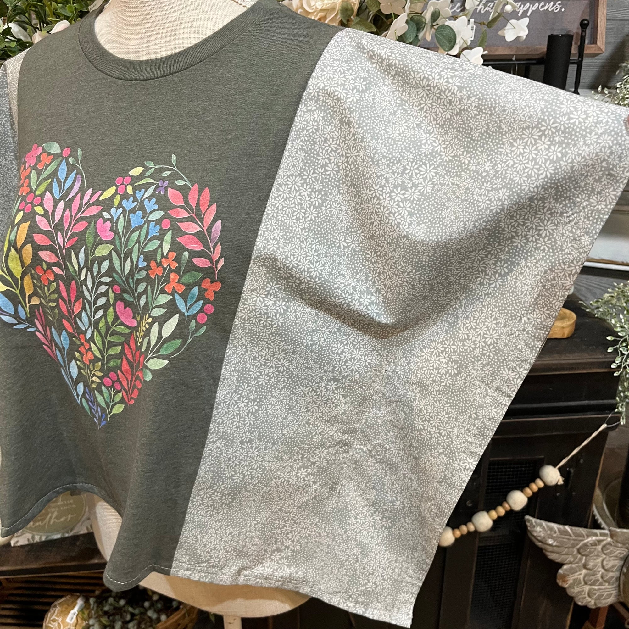 Handmade Flutter Sleeves Top | Reclaimed Floral Heart Graphic Tee