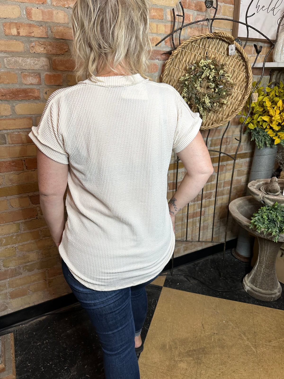 Ribbed V-Neck Top | Cream