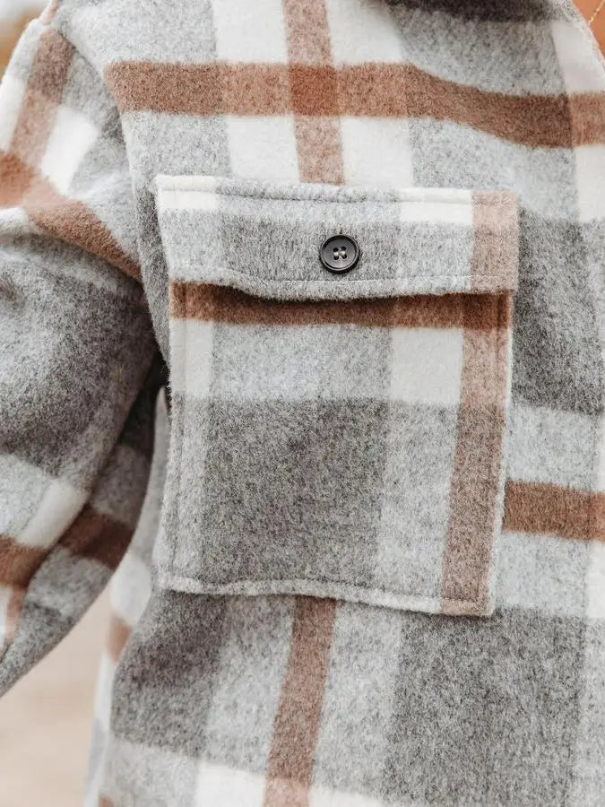 Plaid Button Up Flannel | Grey & Brown