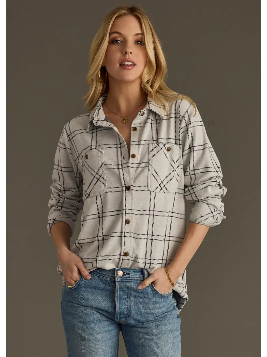 Plaid Button Up | Light Gray