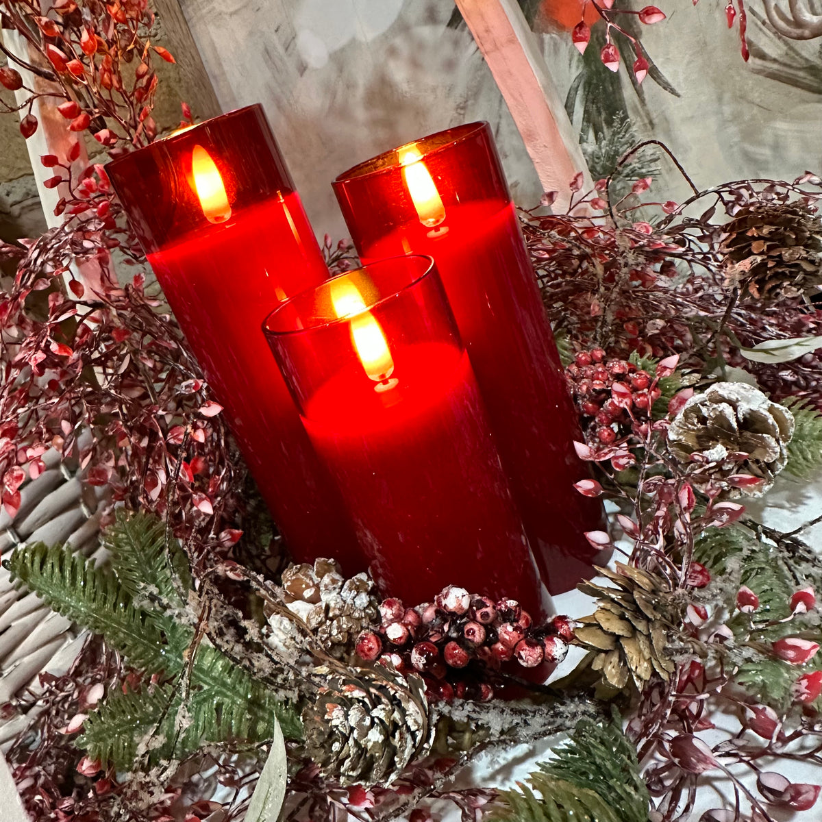 Red Glass Candle | Battery Operated