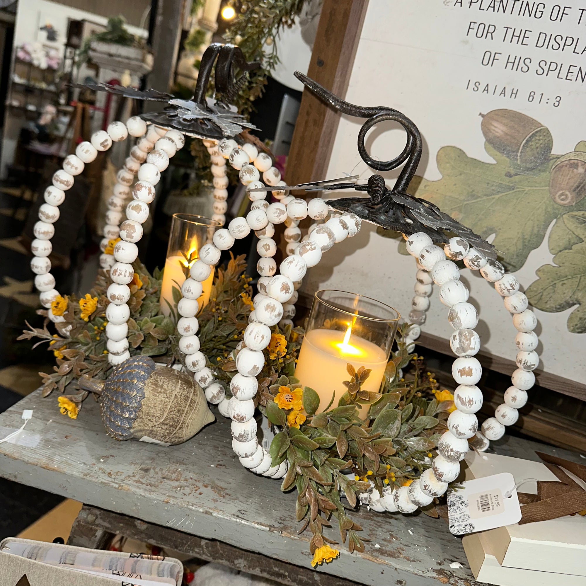 Beaded Pumpkin Candle Holder