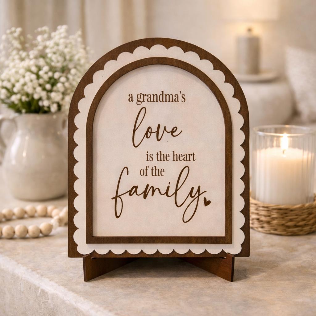 A Grandma’s Love is the Heart of the Family | Handmade Arched Art with Easel
