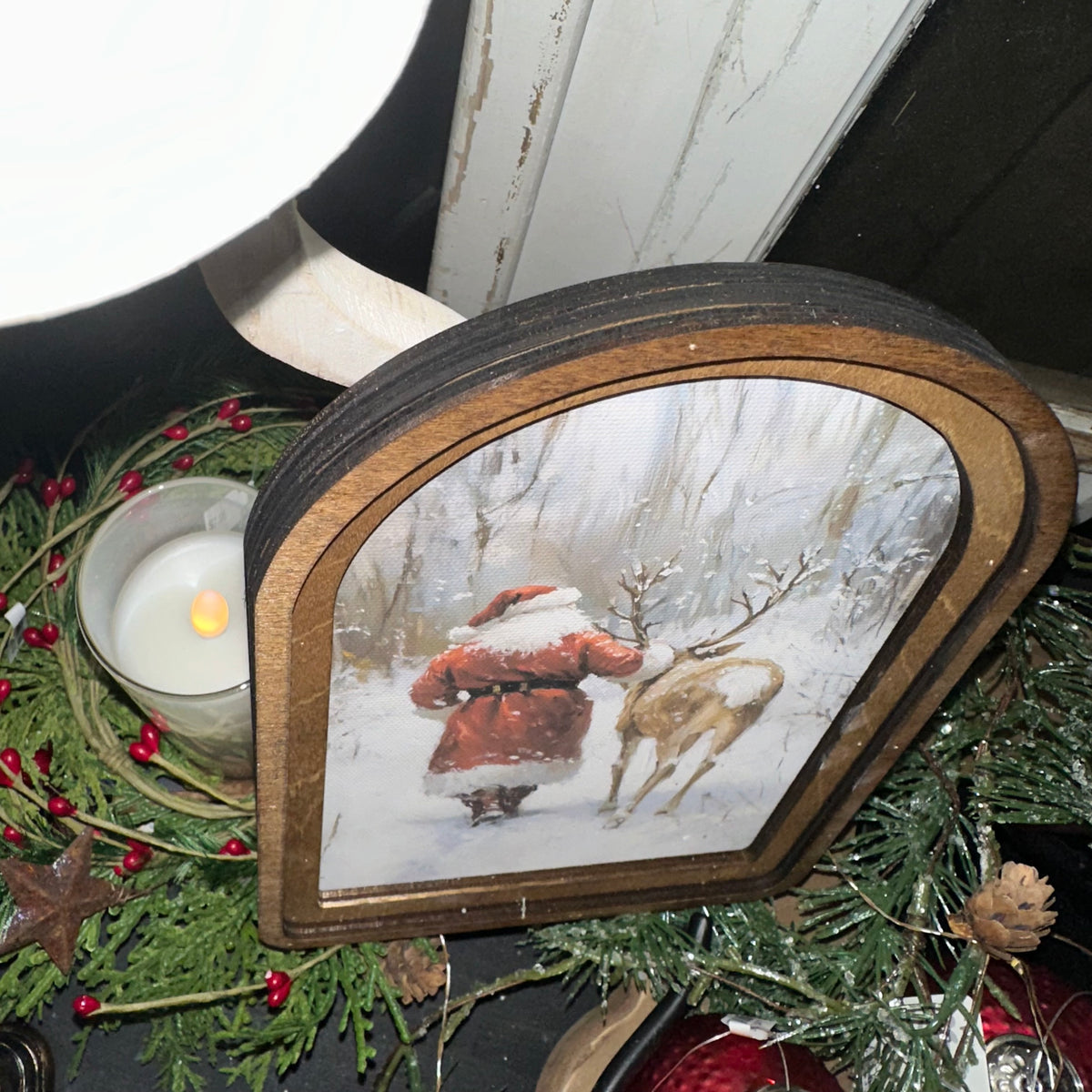 Santa with Reindeer | Arched Art