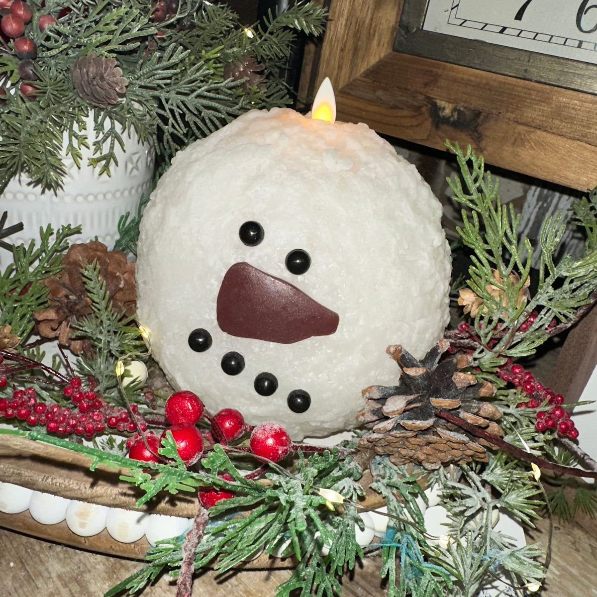 Snowman Snowball Candle | Flicker Flame | Battery Operated