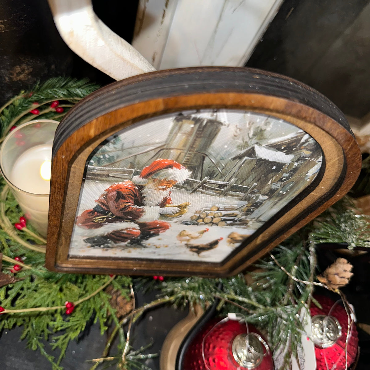 Santa with Chickens | Arched Art