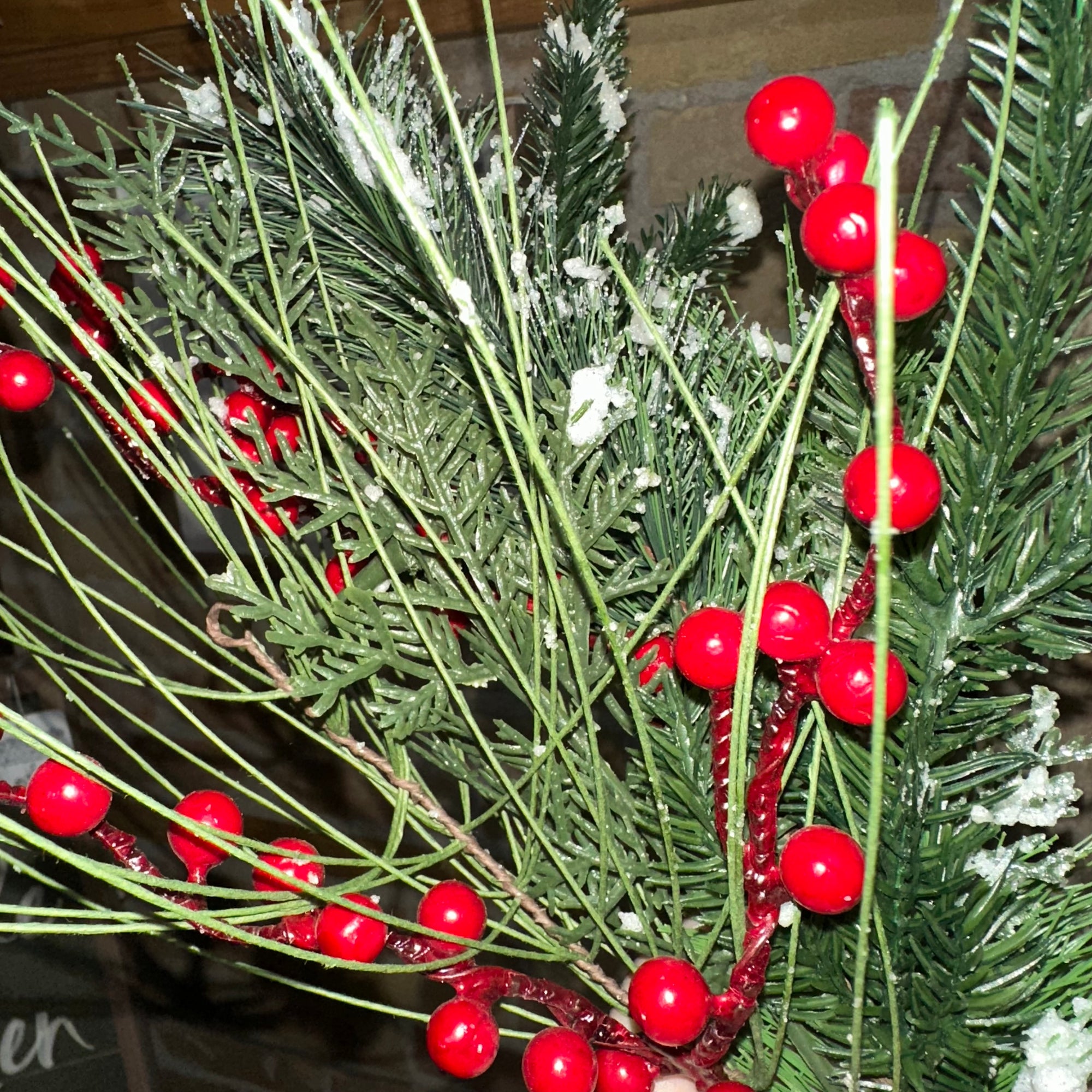 Snowy Mixed Pine & Berry Bush