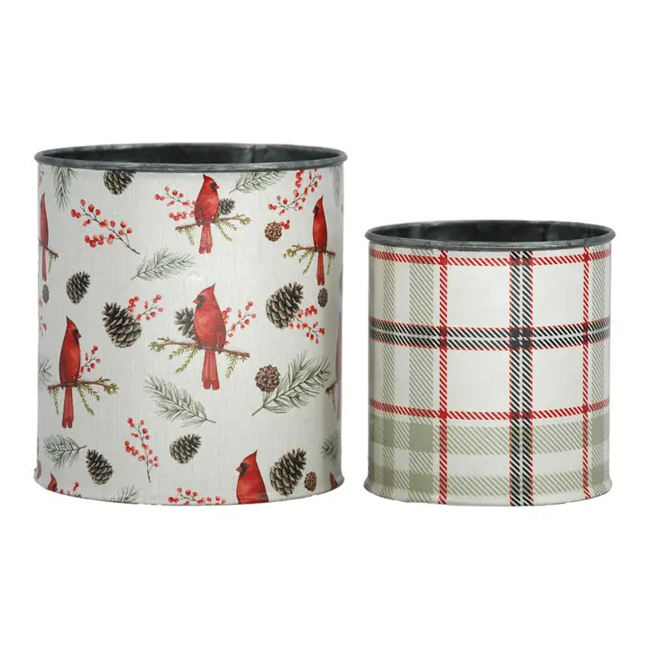 Cardinals &amp; Winter Plaid Bucket | Metal