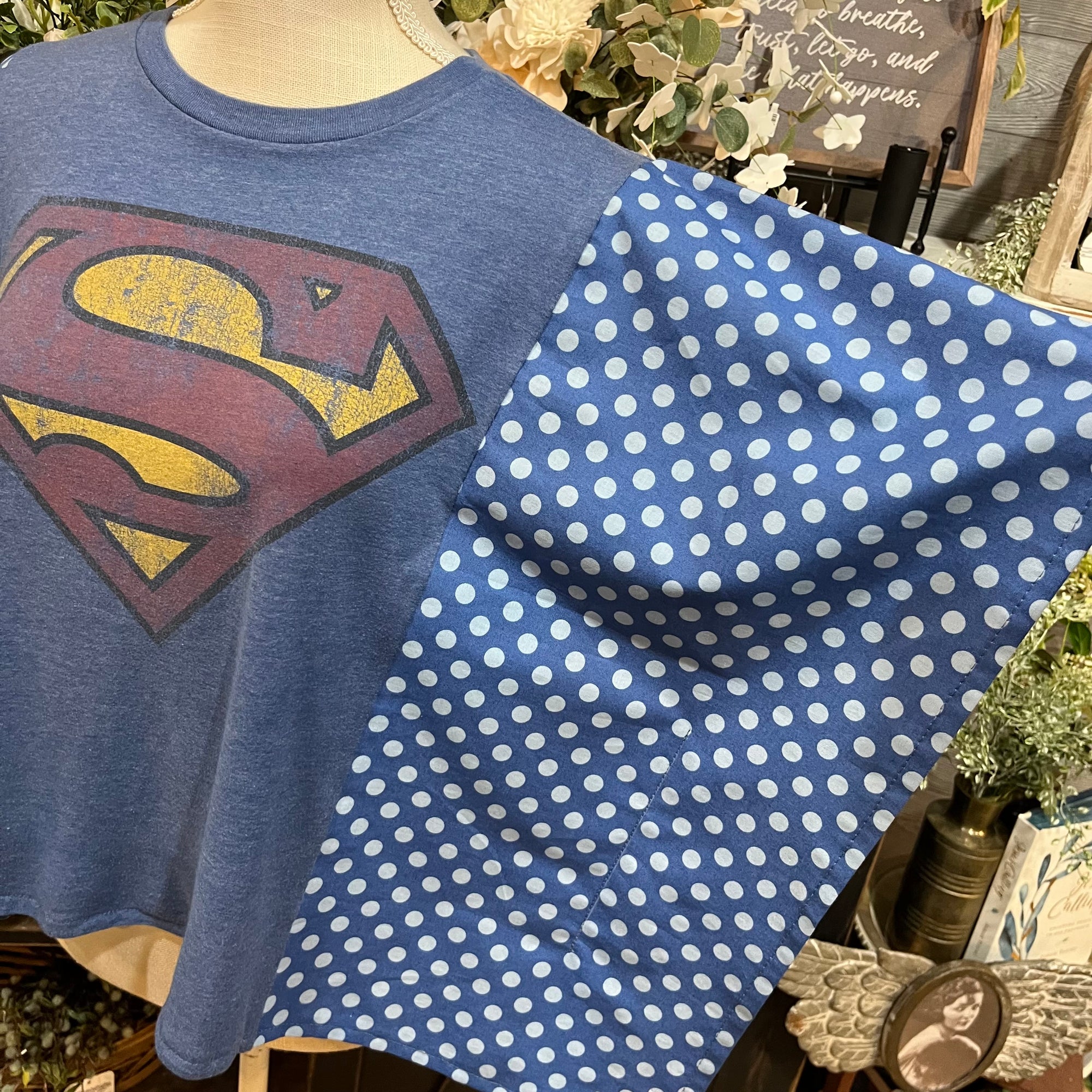 Handmade Flutter Sleeves Top | Reclaimed Superman Graphic Tee