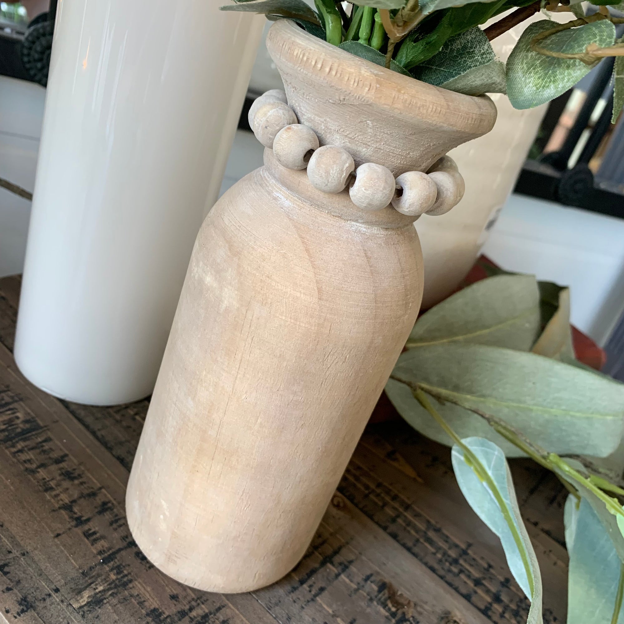 Beaded Wood Vase
