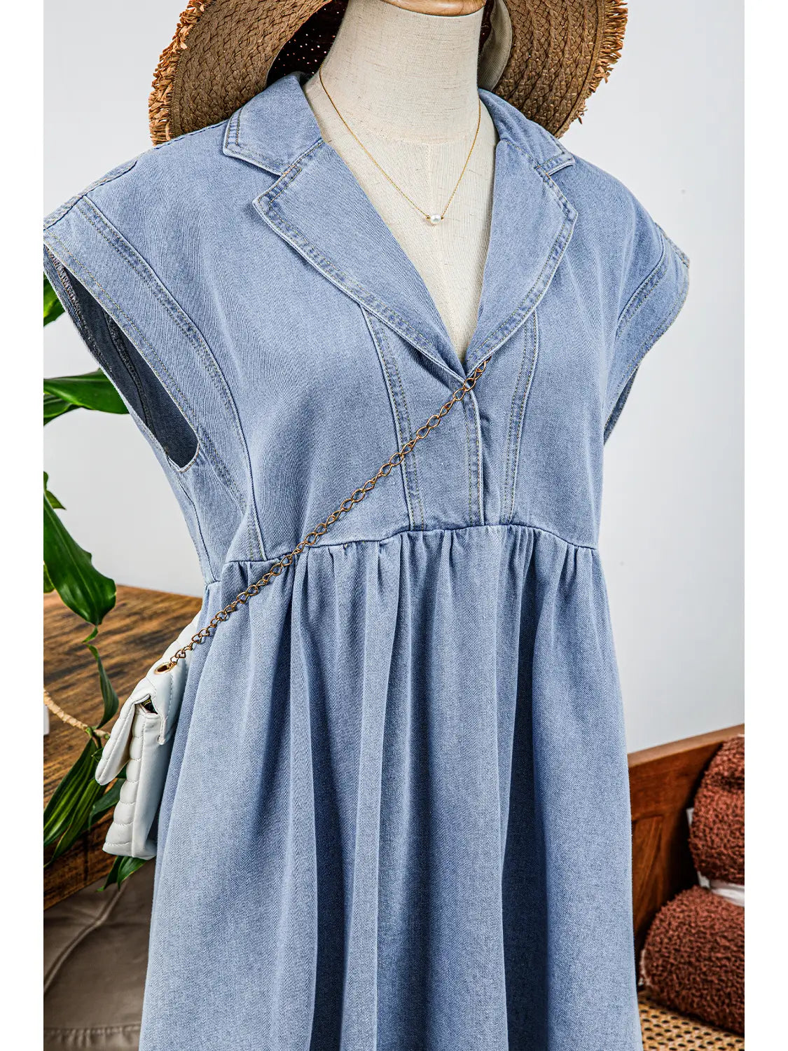 Cap Sleeve Denim Babydoll Dress