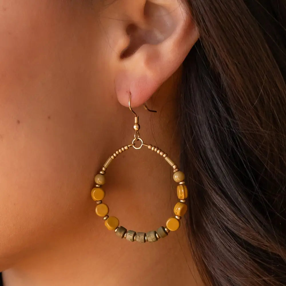 Mustard &amp; Olive Beaded Hoop | Earrings