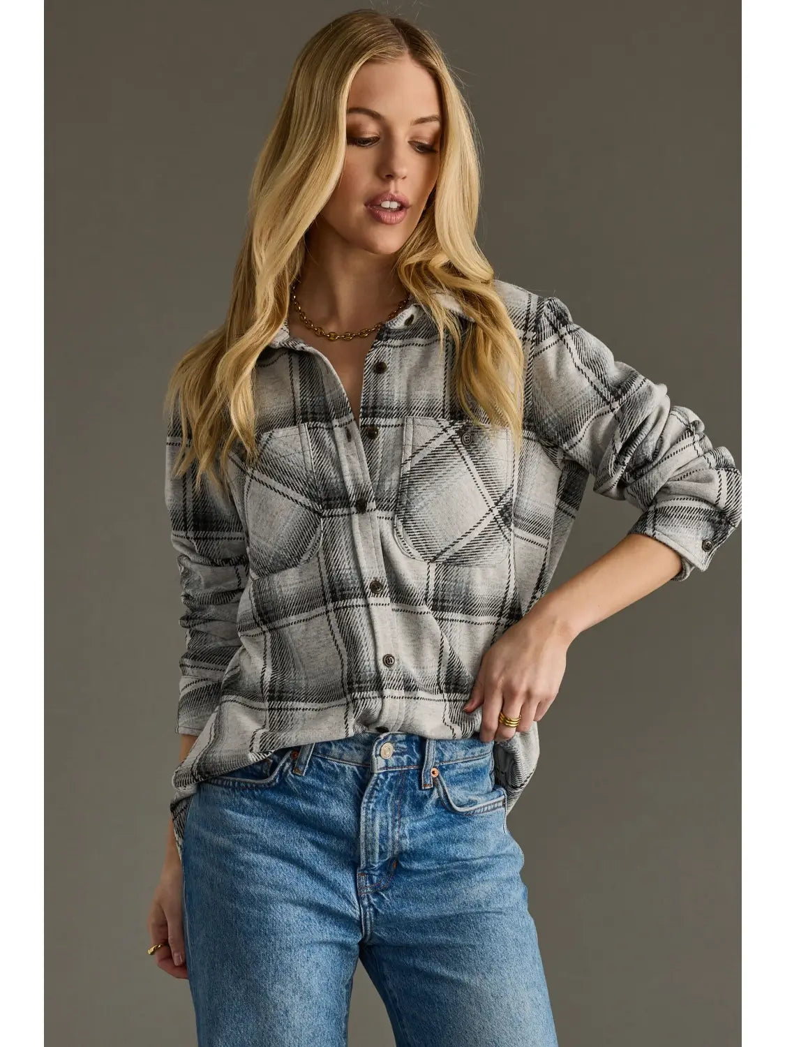 Plaid Button Up | Light Gray &amp; Black