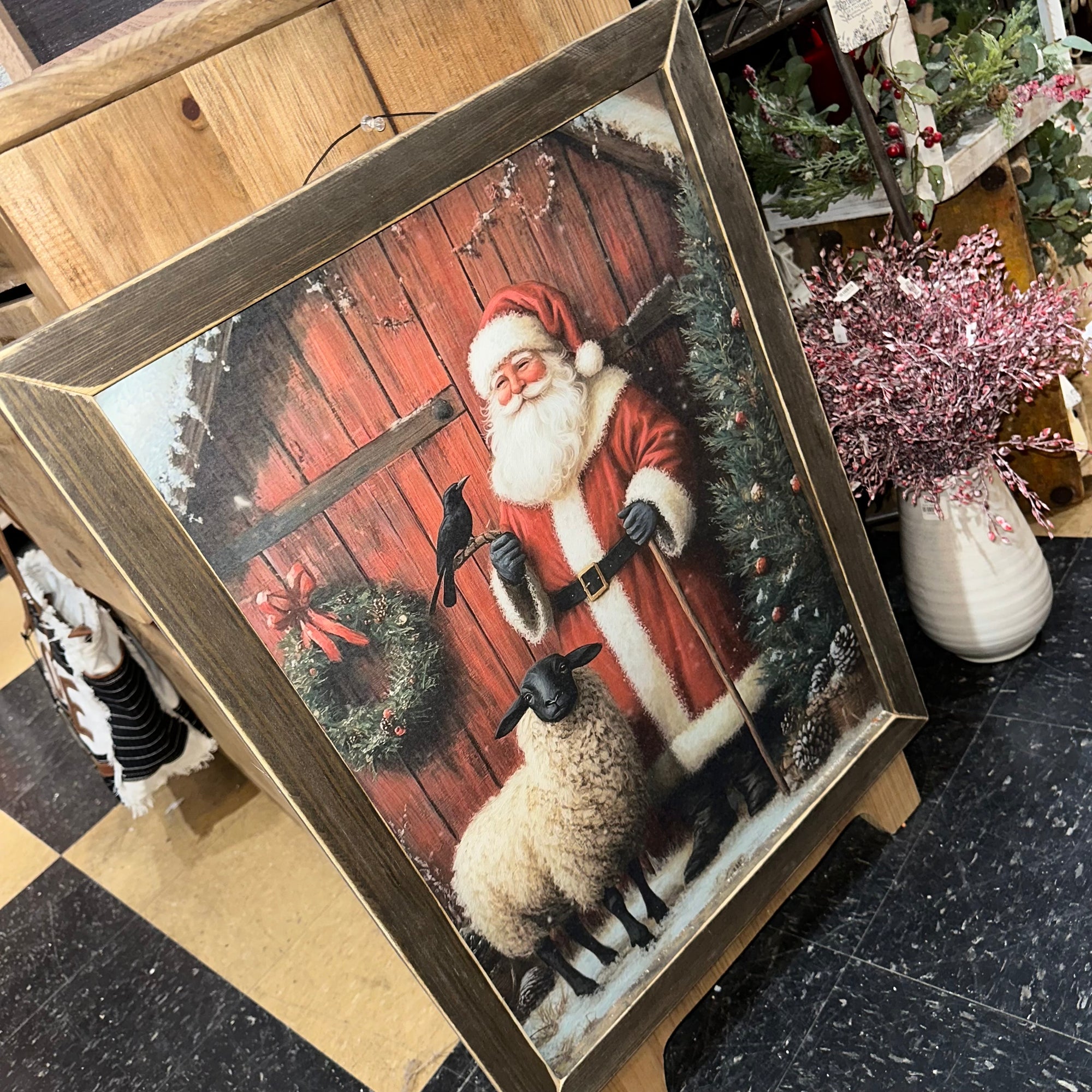 Primitive Santa & Sheep | Wall Art