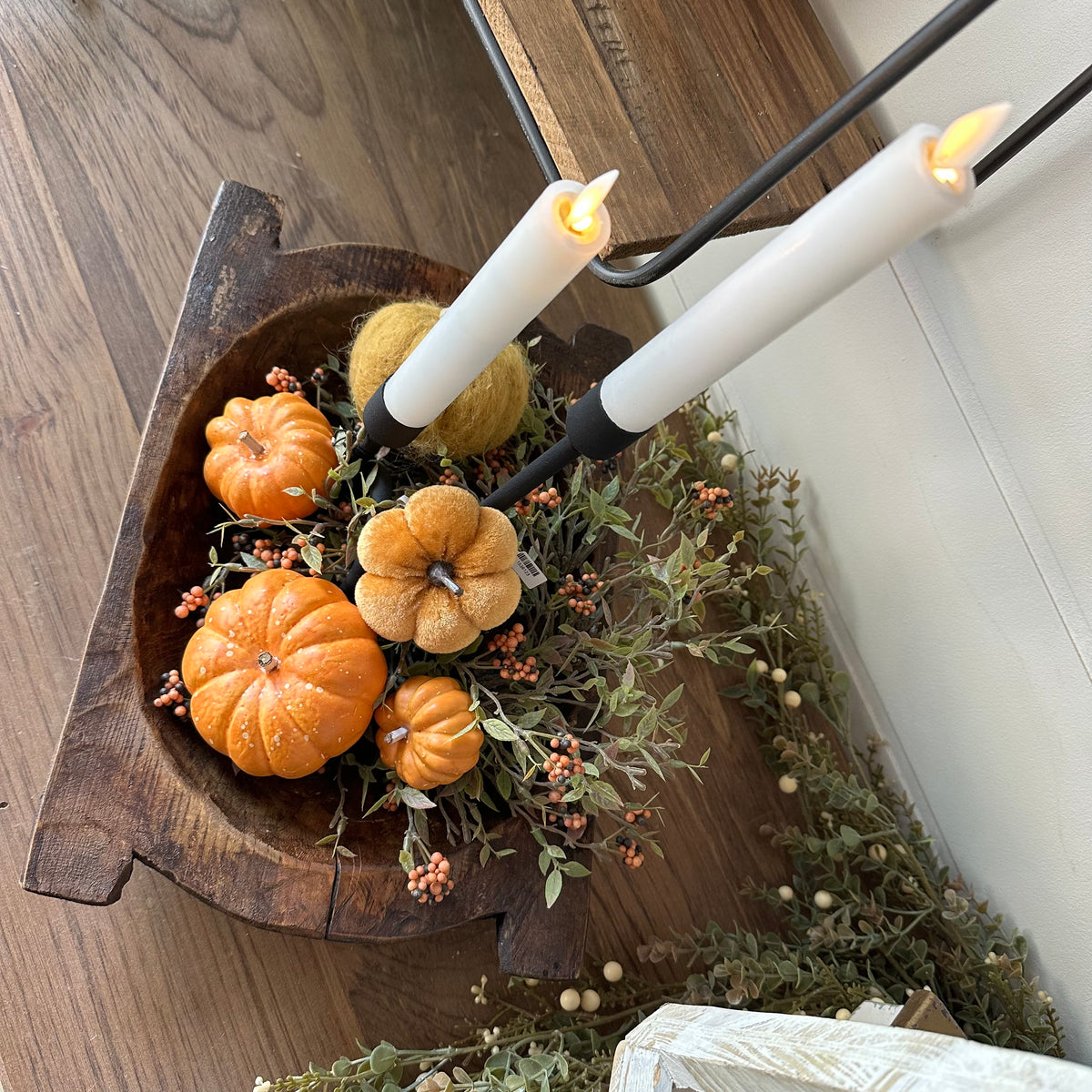 Pumpkin &amp; Taper Candle | Autumn Tabletop Display