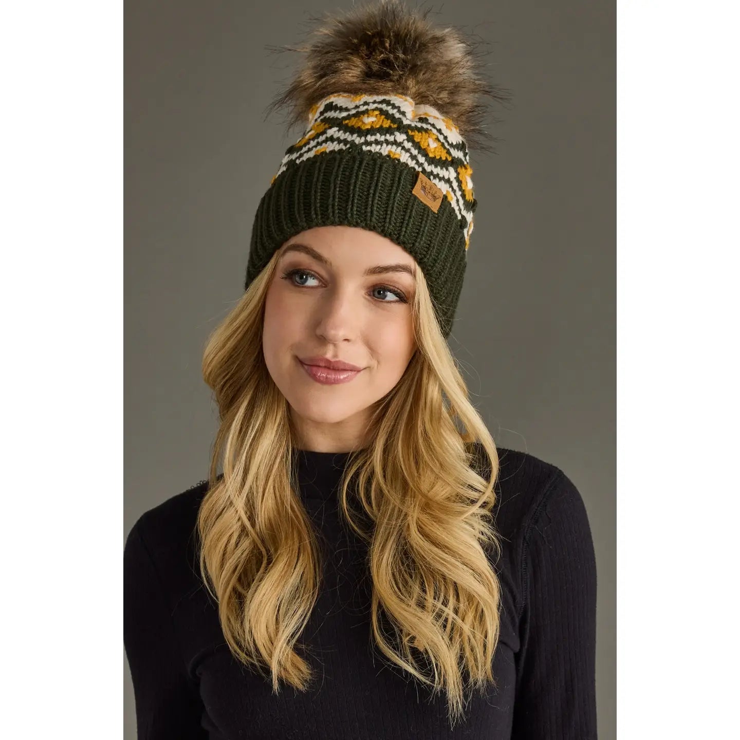 Patterned Pom Hat | Green & Gold
