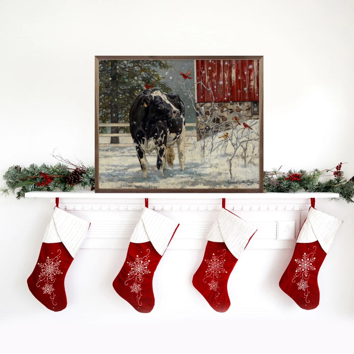 Winter Cow &amp; Barn | Wall Art