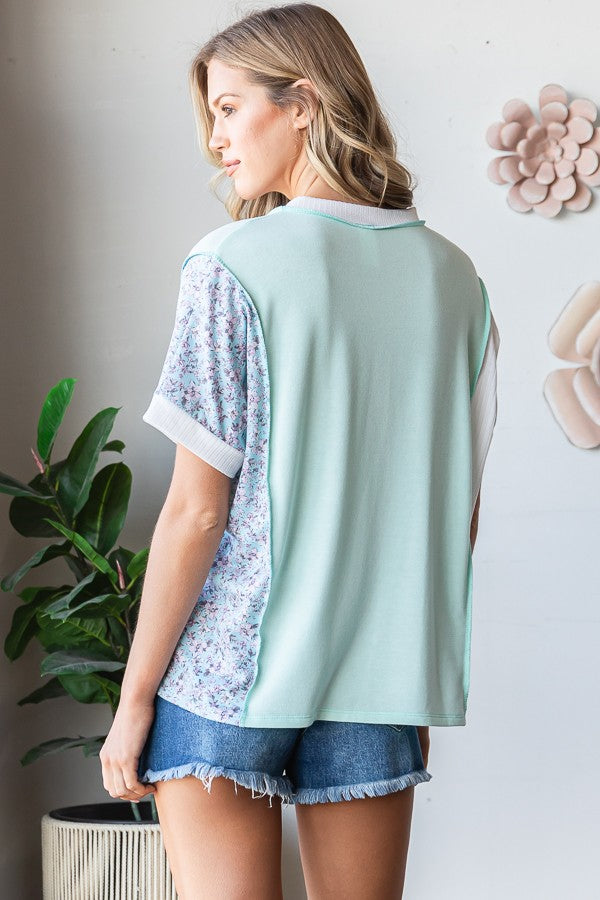 Floral & Mint Patchwork Top