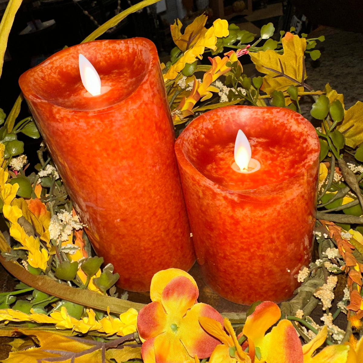 Wax Dipped Candle | Dark Pumpkin | Battery Operated
