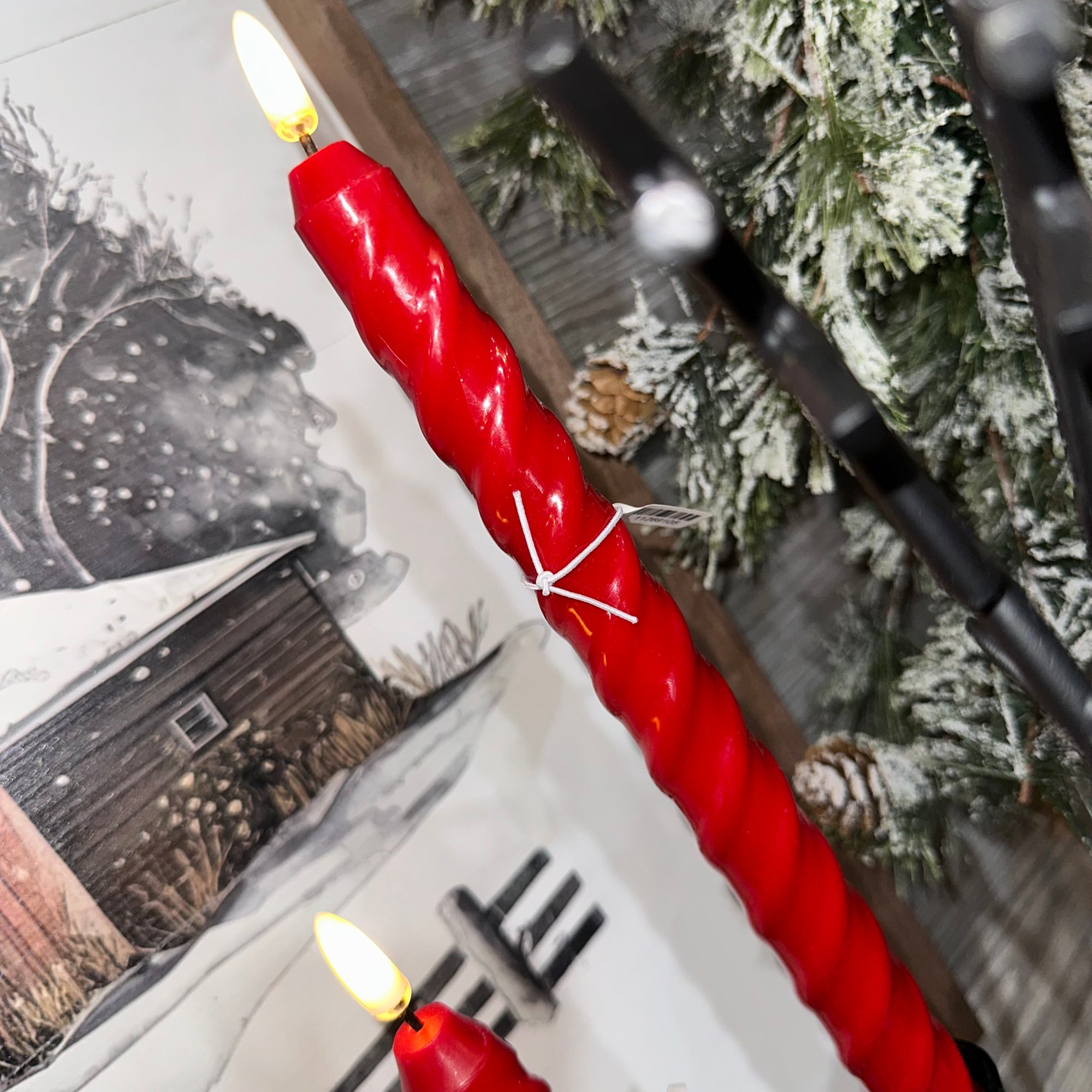 Taper Candle | Red Twisted Wax | Battery Operated