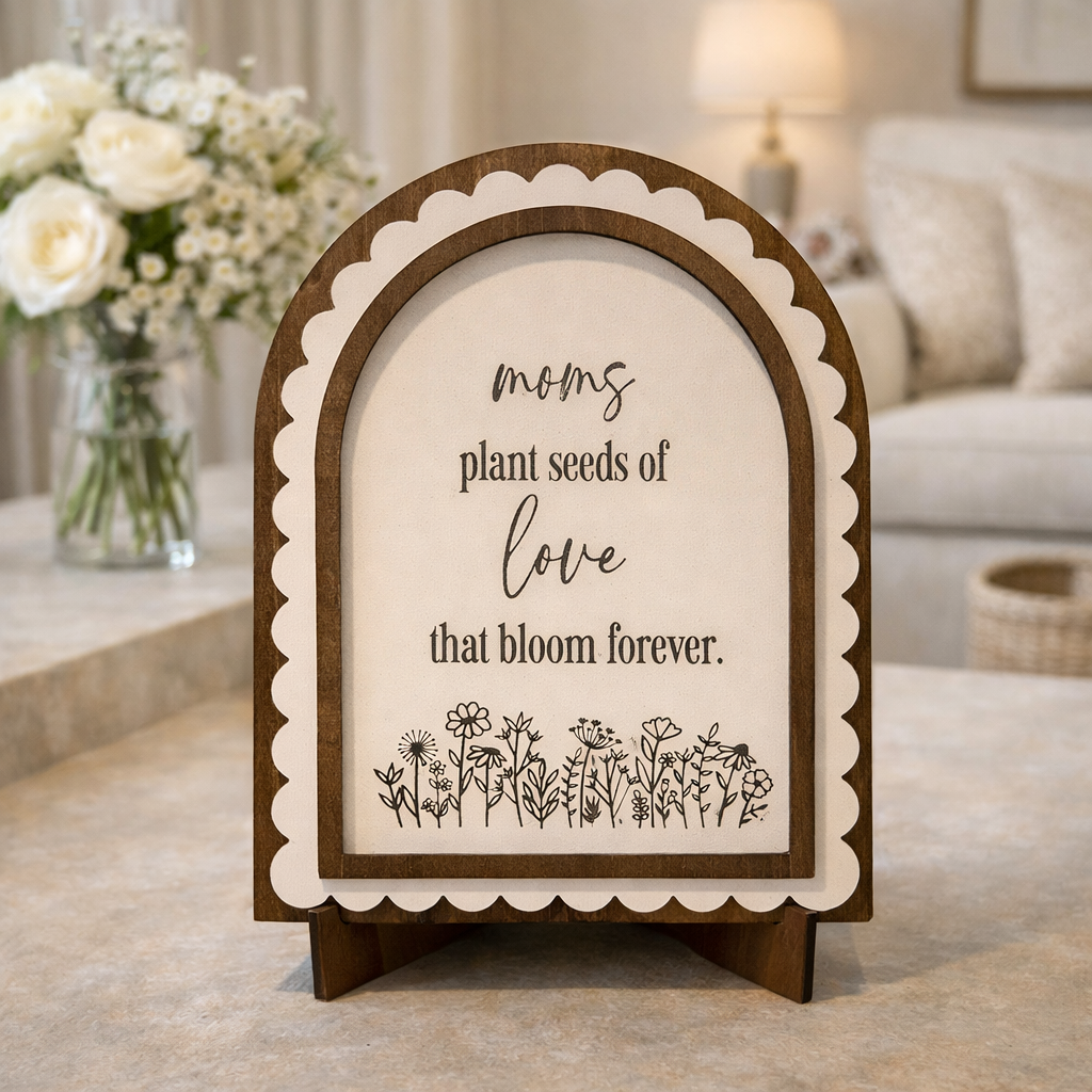 Moms Plant Seeds of Love | Handmade Arched Art with Easel