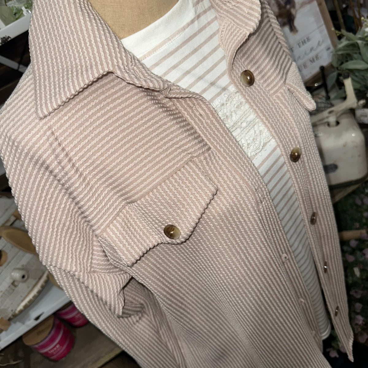 Ribbed Button-Up | Cream