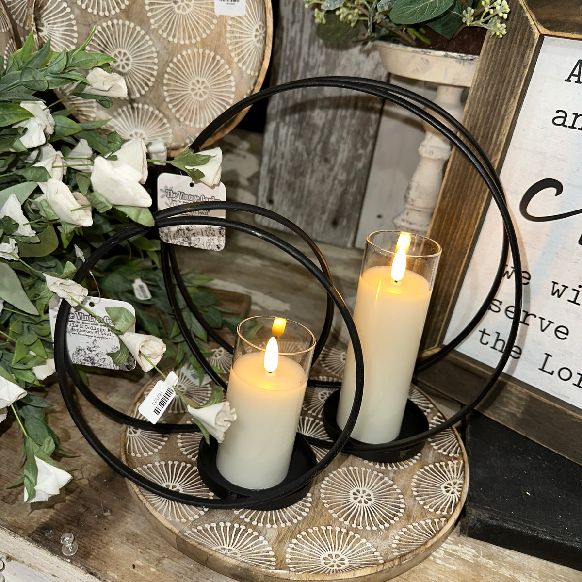 Black Round Candle Holder | Distressed Metal