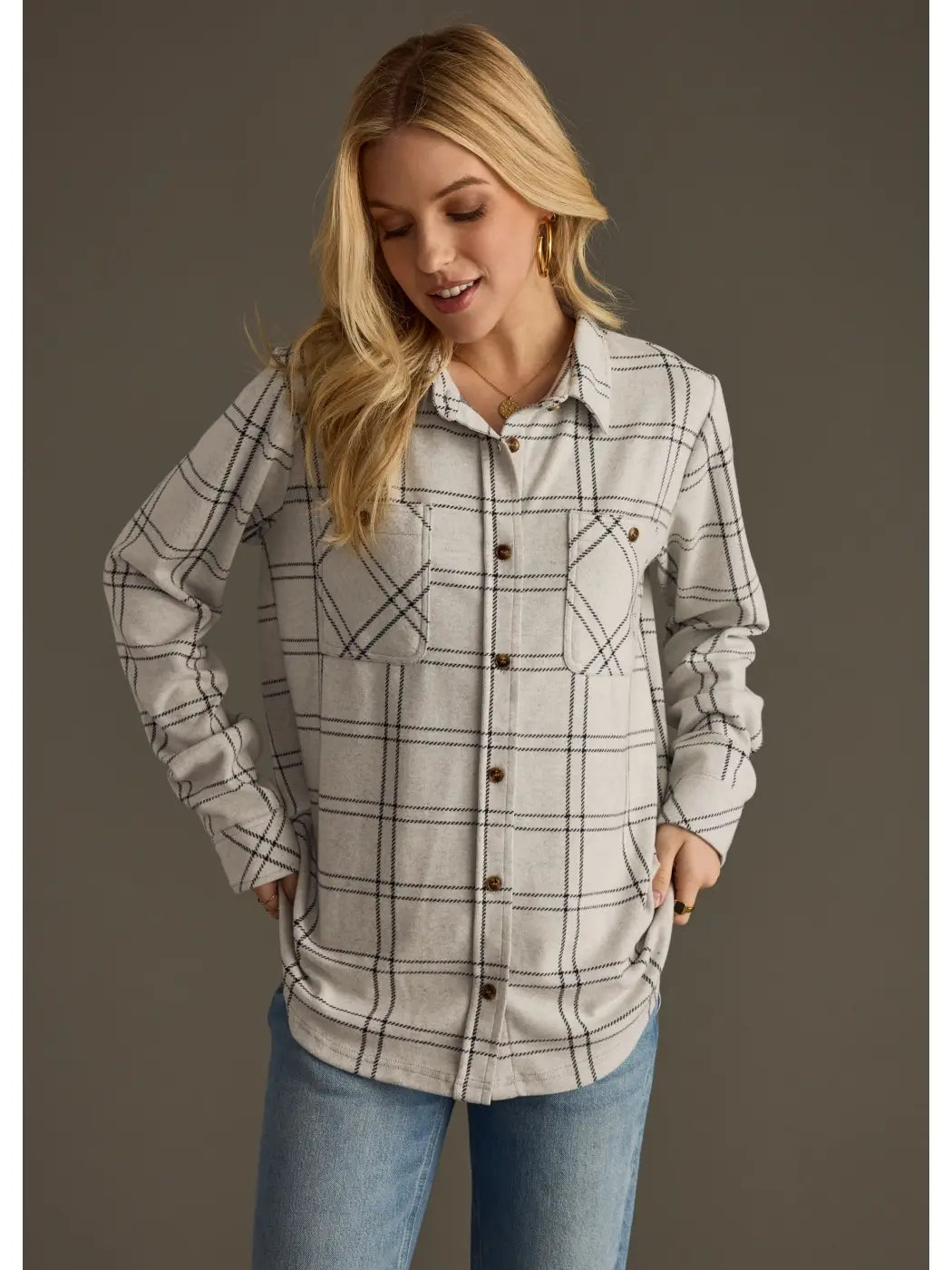 Plaid Button Up | Light Gray