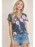 Navy Floral Button Front Top