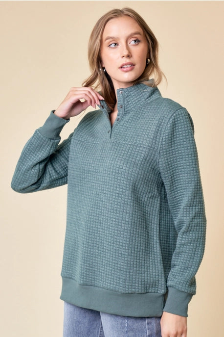 Quilted Snap Pull Over | Heathered Forest