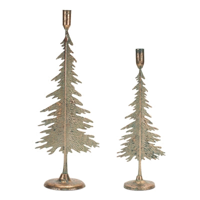 Patina Tree Taper Candle Holders | Metal