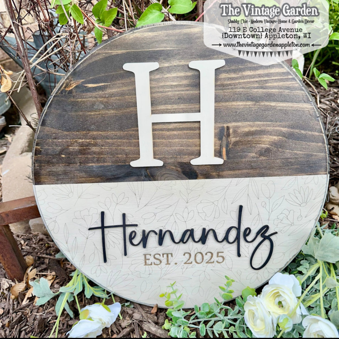 Monogrammed Family & Established Date Sign | Leaves | Custom Sign