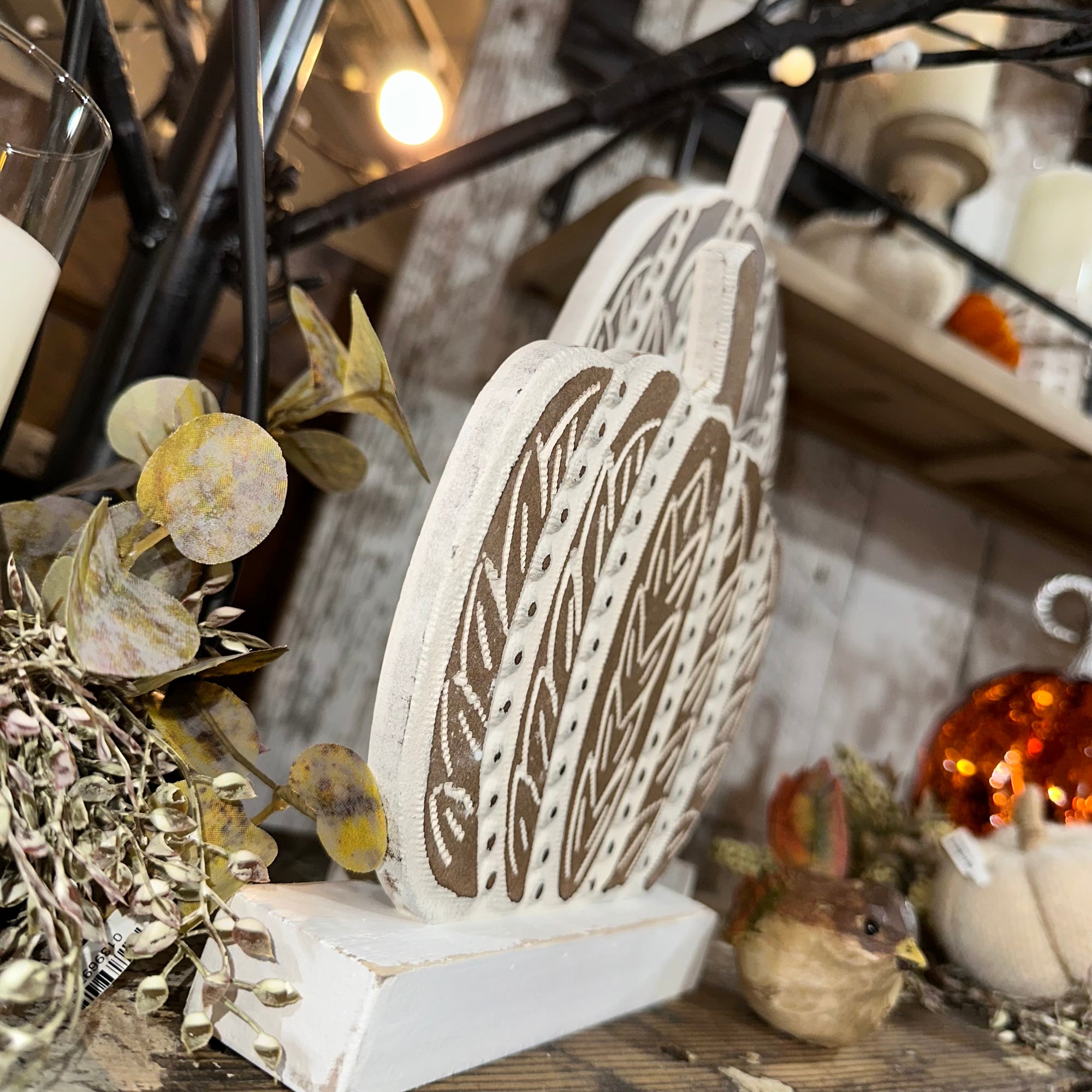 Carved Wood Harvest Pumpkin