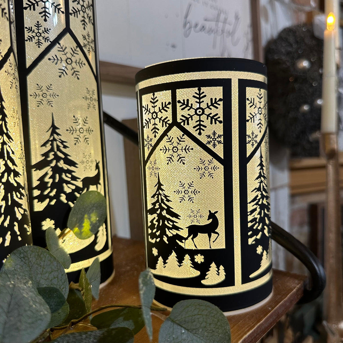 Winter Deer Lantern | Black | Battery Operated