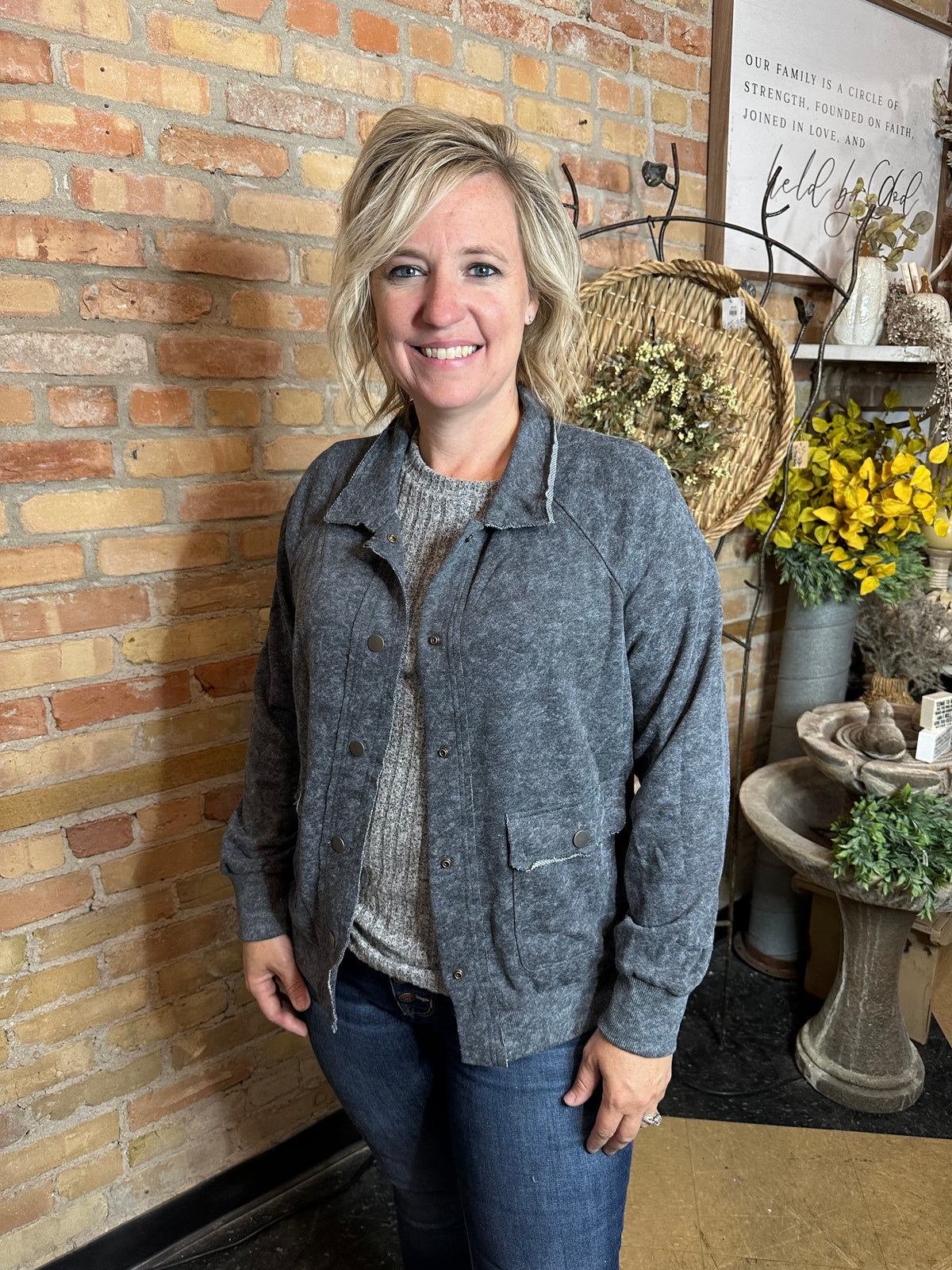 Washed Charcoal Button-Up | Snap Buttons