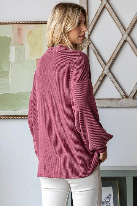 Ribbed Button-Up Cardigan | Burgundy