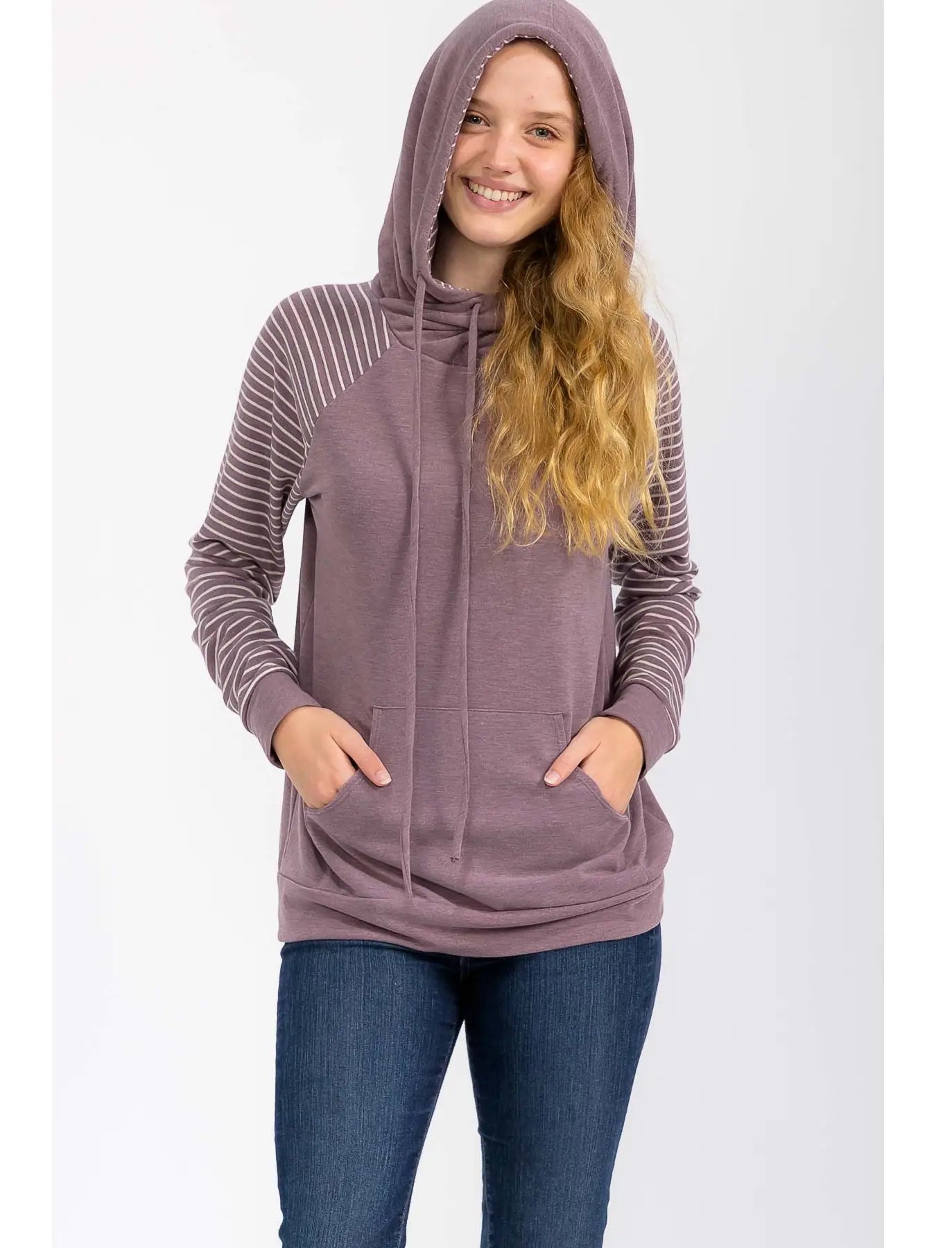 Striped Drawstring Hoodie | Mulberry, Navy, Olive