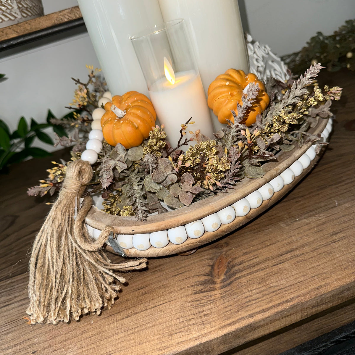 Beaded Tray &amp; Candles | Autumn Tabletop Display