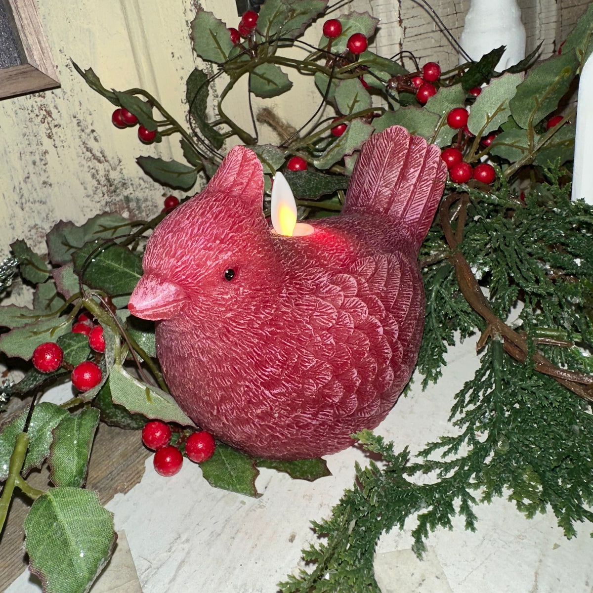 Cardinal Candle | Flicker Flame | Battery Operated